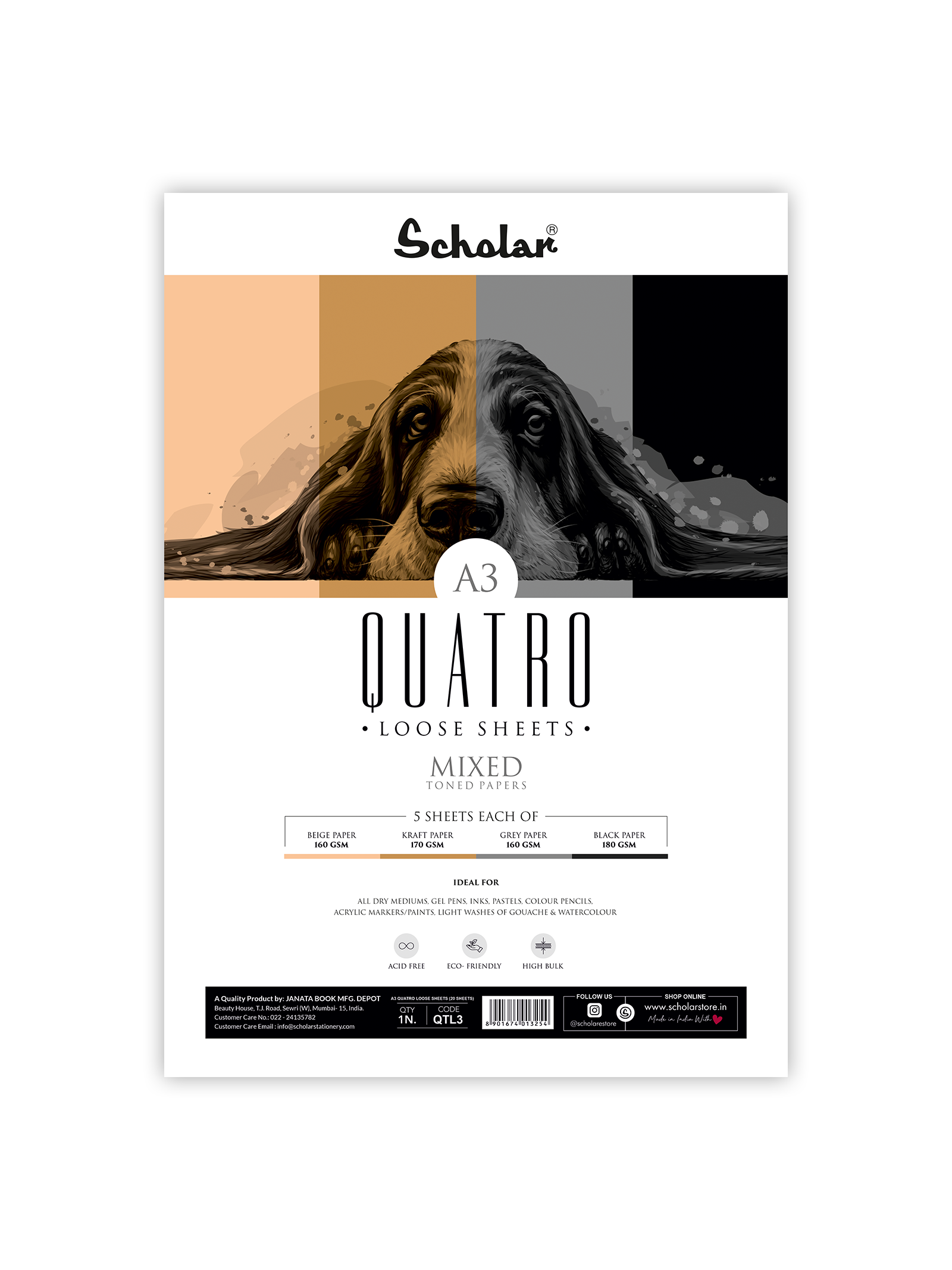 Quatro Loose Sheets (4 in 1 Toned Sheets with Kraft, Black, Beige & Grey Paper) (QTL)