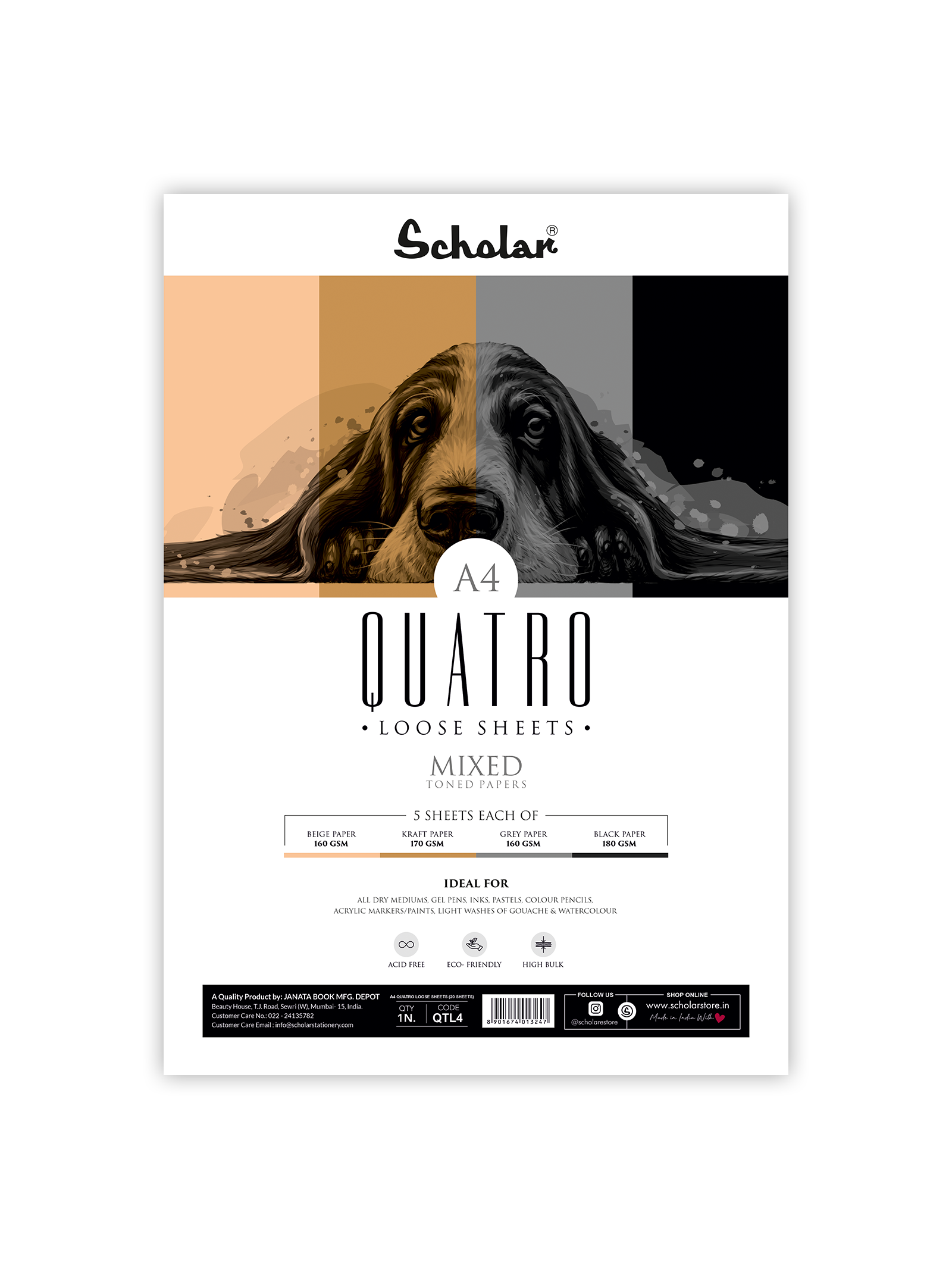 Quatro Loose Sheets (4 in 1 Toned Sheets with Kraft, Black, Beige & Grey Paper) (QTL)