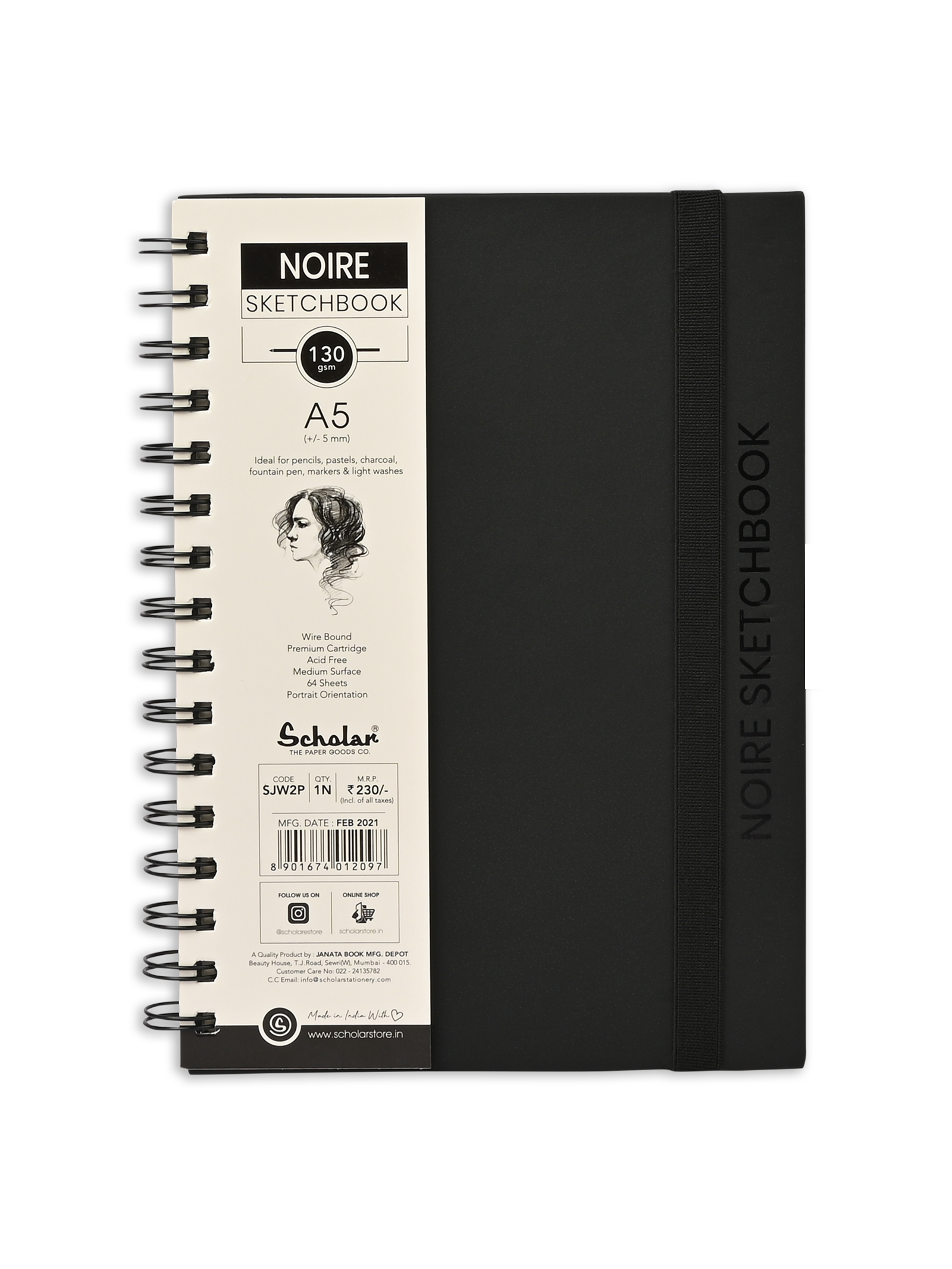 130 Gsm Noire Sketch Book (64 Sheets) (SJW)