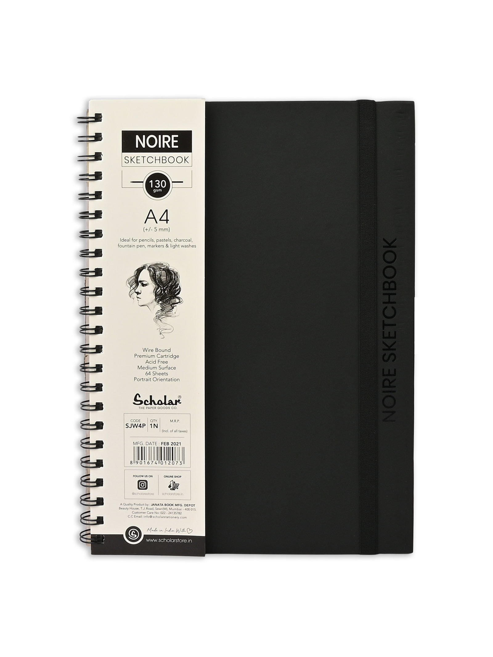130 Gsm Noire Sketch Book (64 Sheets) (SJW)