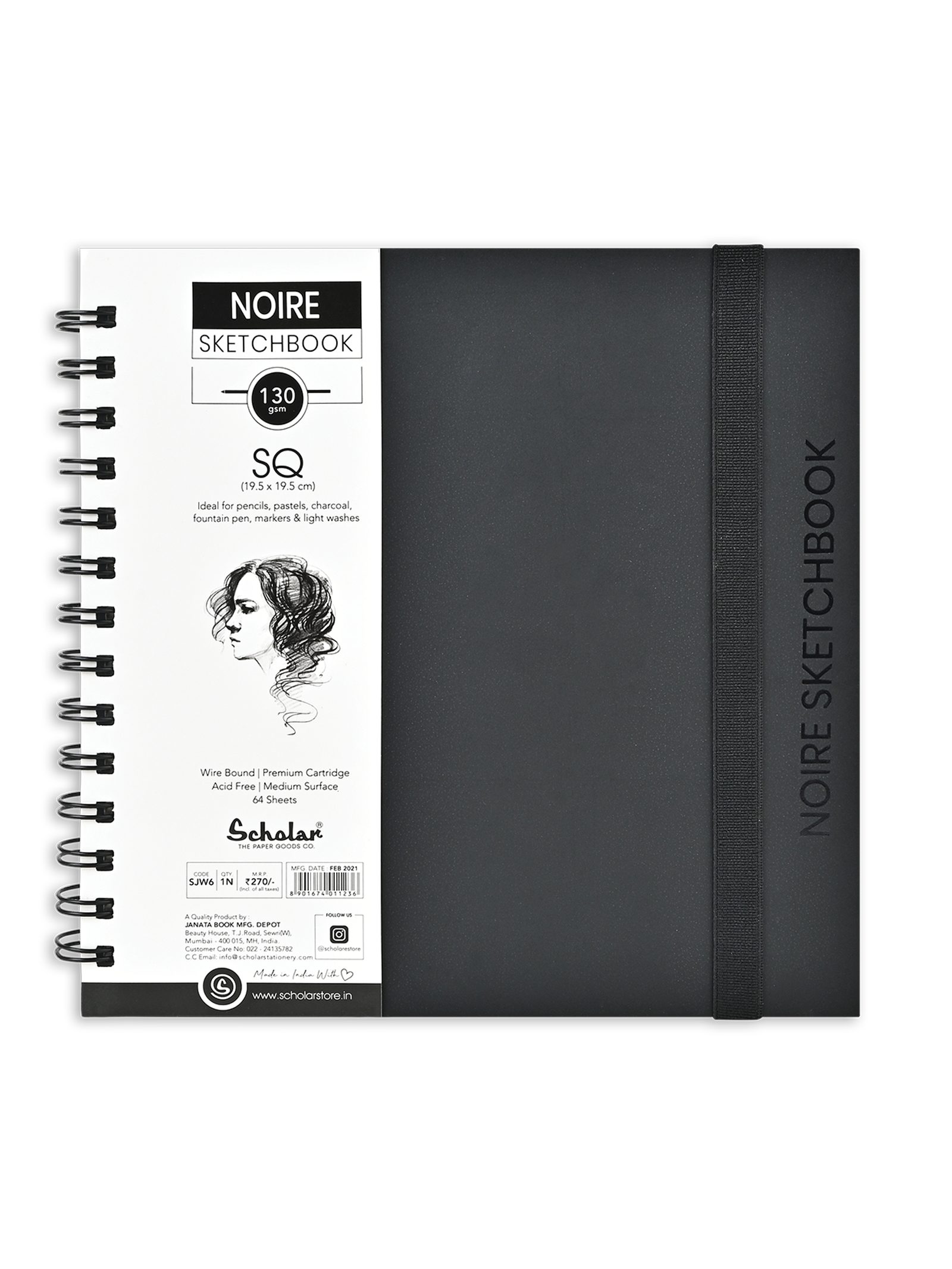 130 Gsm Noire Sketch Book (64 Sheets) (SJW)