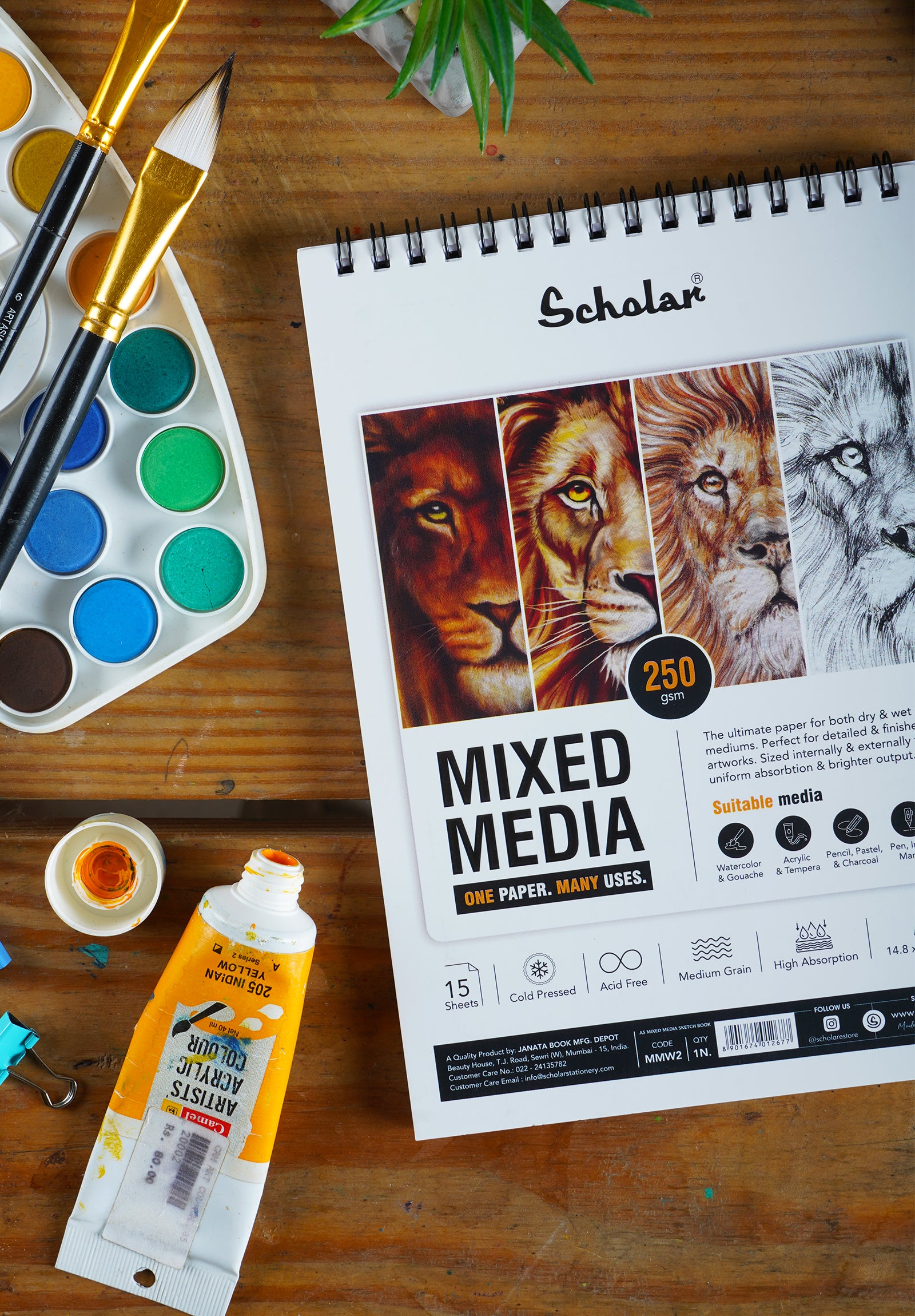 250 Gsm Mixed Media Paper Pad - Cold Pressed (15 Sheets) (MMW)