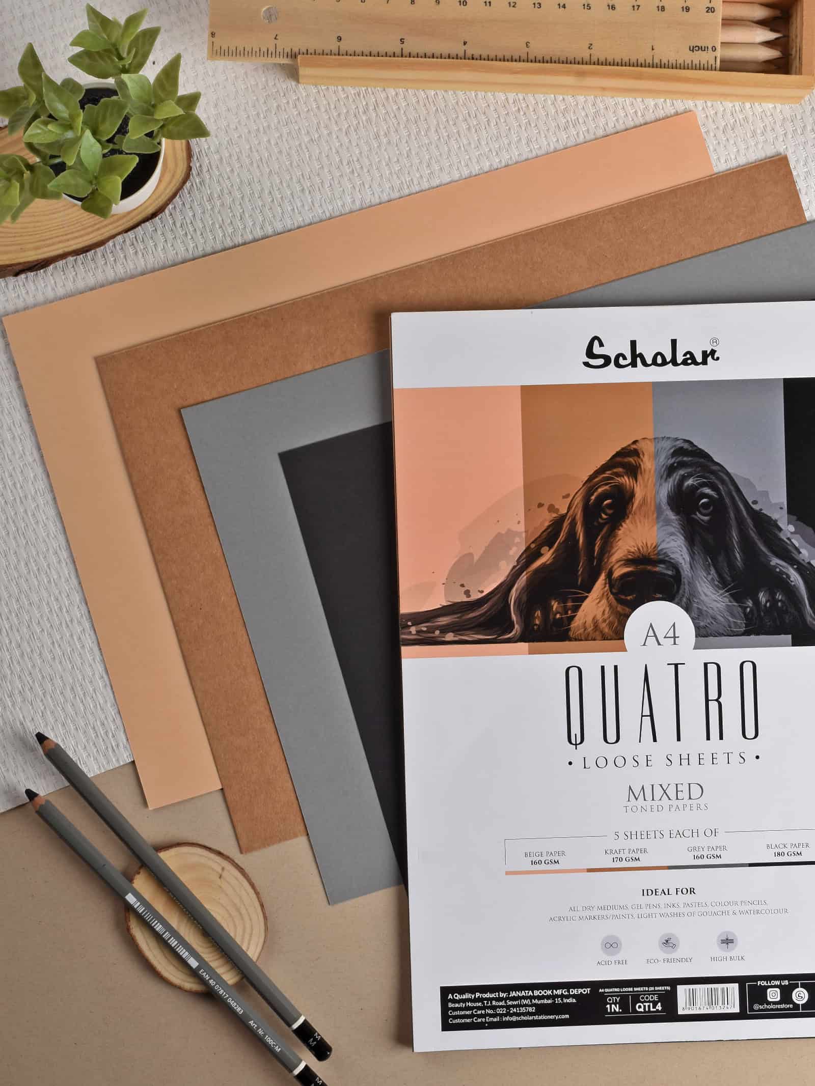Quatro Loose Sheets (4 in 1 Toned Sheets with Kraft, Black, Beige & Grey Paper) (QTL)