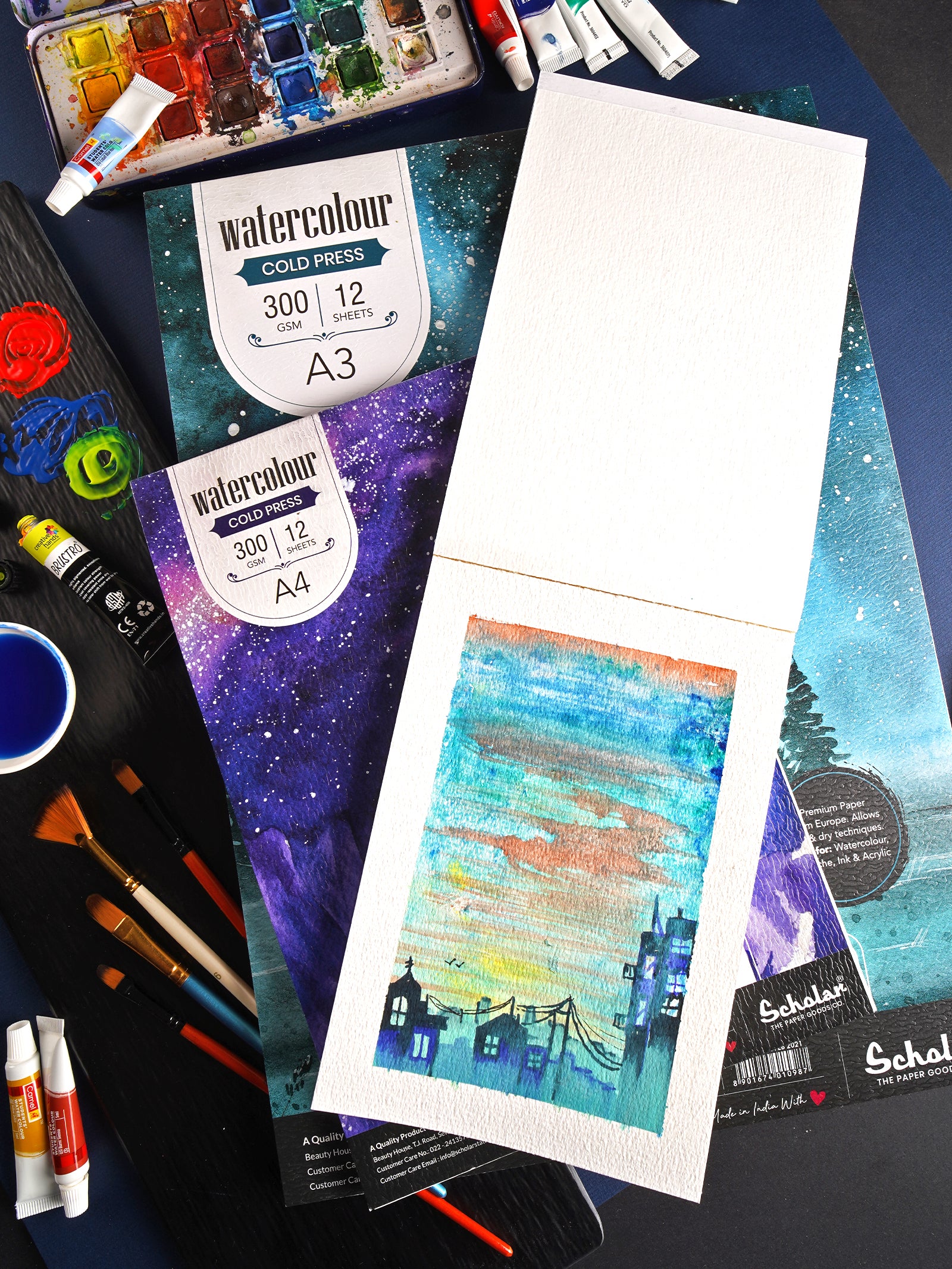 300 Gsm Watercolour Cold Pressed Paper Pads - Glue Bound (Heavy Texture) (12 Sheets) (WCP)