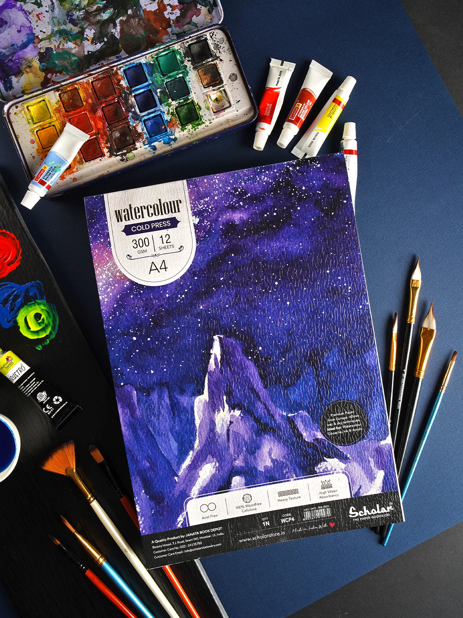 300 Gsm Watercolour Cold Pressed Paper Pads - Glue Bound (Heavy Texture) (12 Sheets) (WCP)