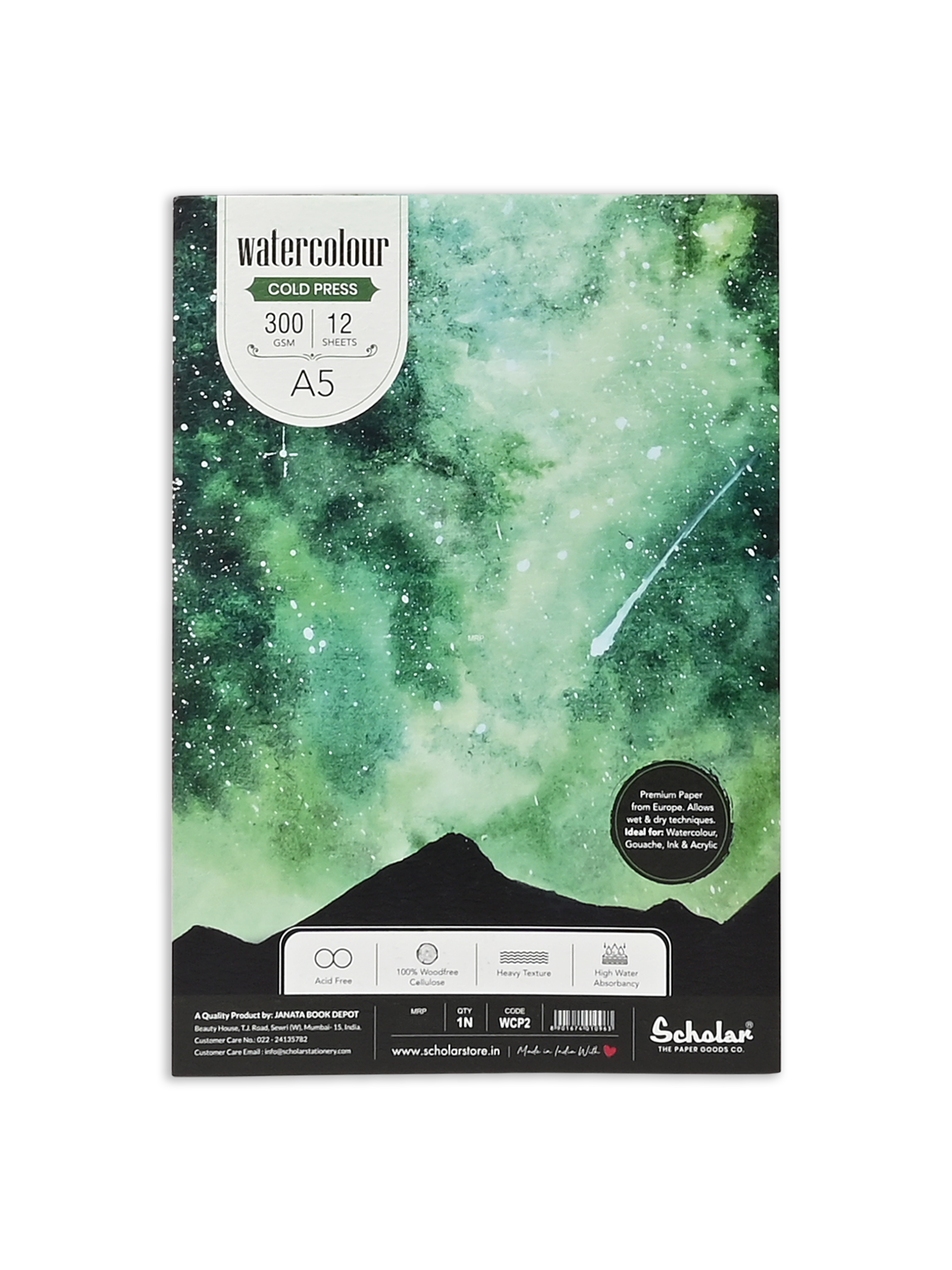 300 Gsm Watercolour Cold Pressed Paper Pads - Glue Bound (Heavy Texture) (12 Sheets) (WCP)