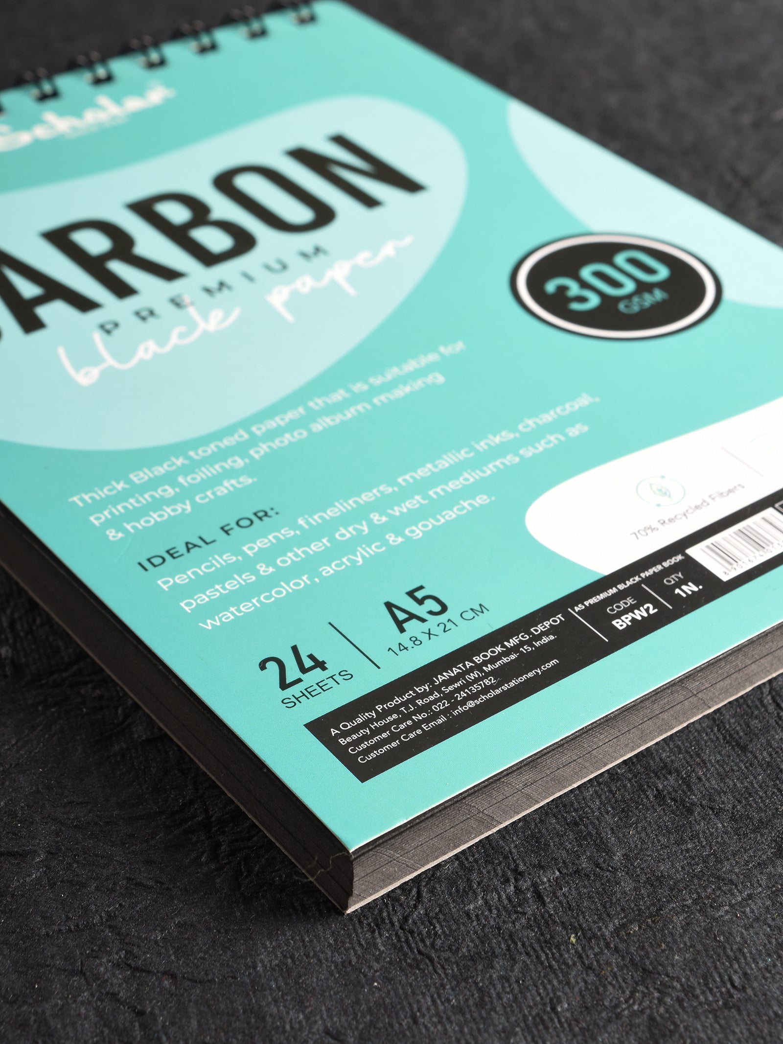 300 Gsm Premium Black Paper Carbon Sketch Pad (24 Sheets) (BPW)