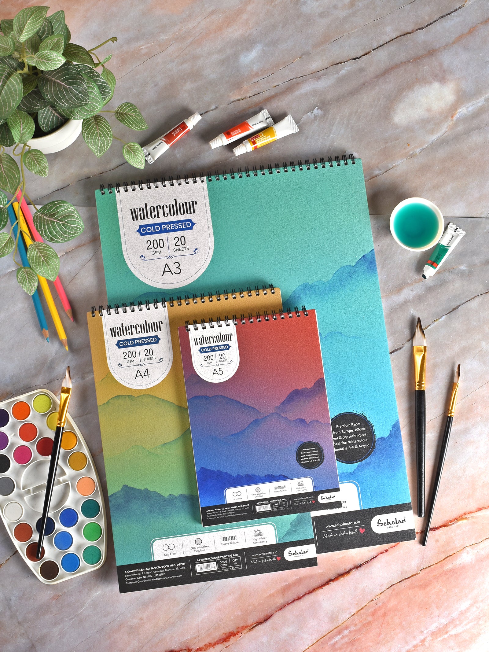 200 Gsm Watercolour Cold Pressed Paper Pads - Wire Bound (Heavy Texture) (20 Sheets) (CSW)