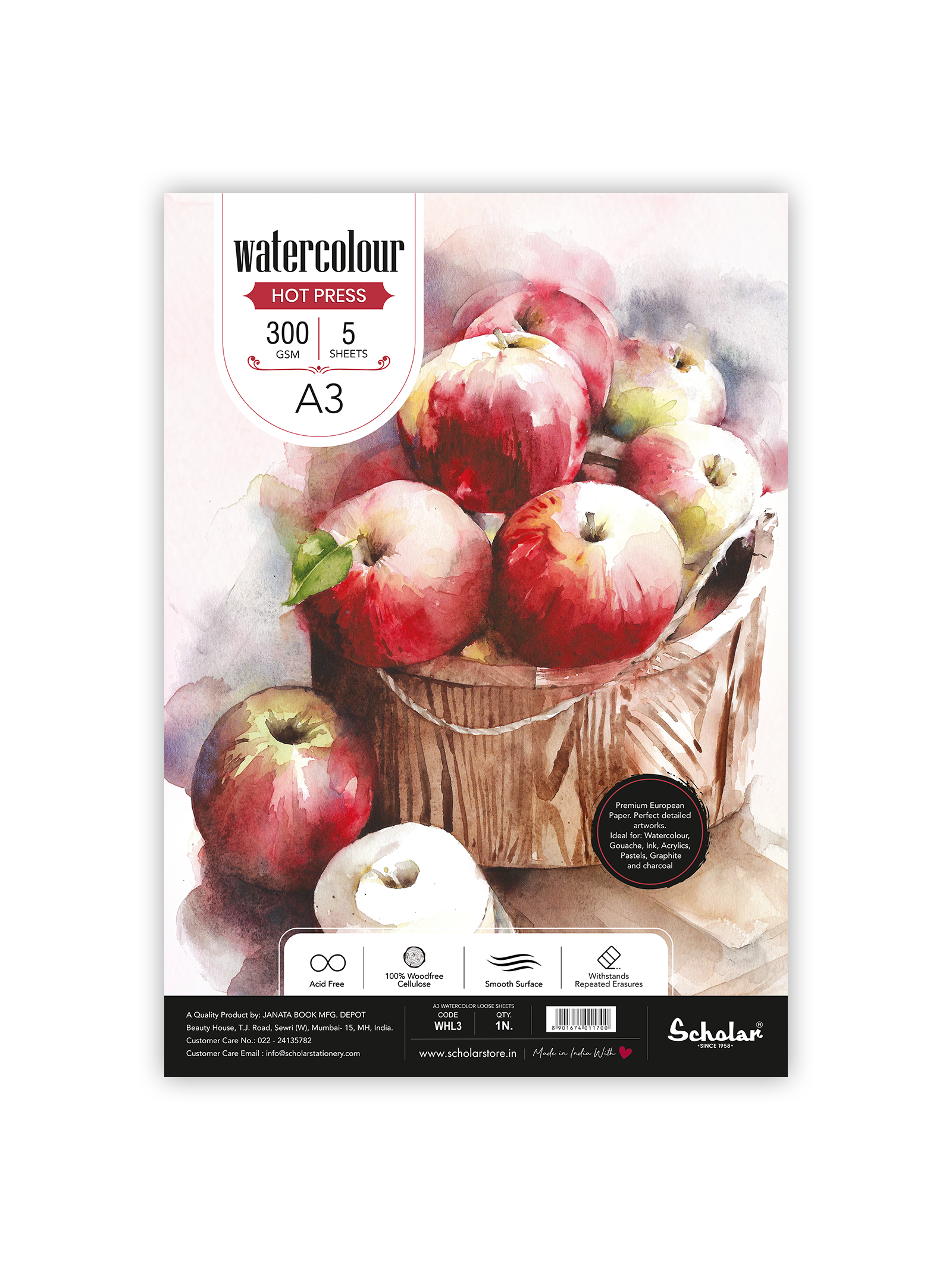 300 Gsm Watercolour Hot Pressed Paper - Loose Sheets (WHL)