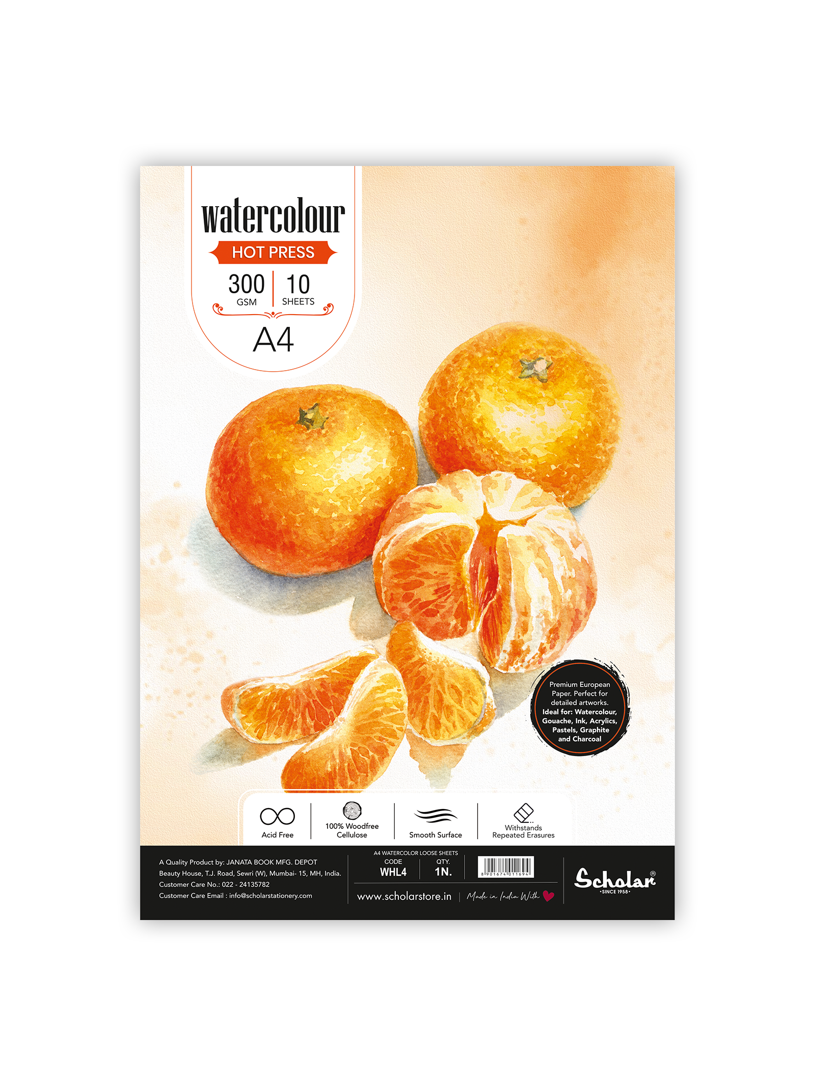 300 Gsm Watercolour Hot Pressed Paper - Loose Sheets (WHL)