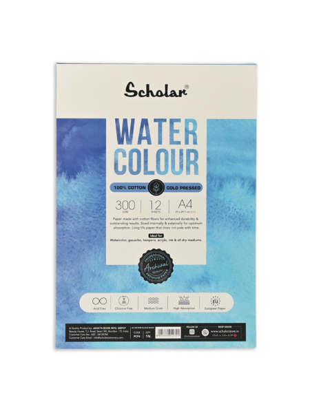 ARCHES WATERCOLOUR- AQUARELLE -NATURAL WHITE ROUGH GRAIN 300 GSM PAPER, 4  SIDE GLUED PAD OF 20 SHEETS ( OPEN STOCK) - KDS Art Store