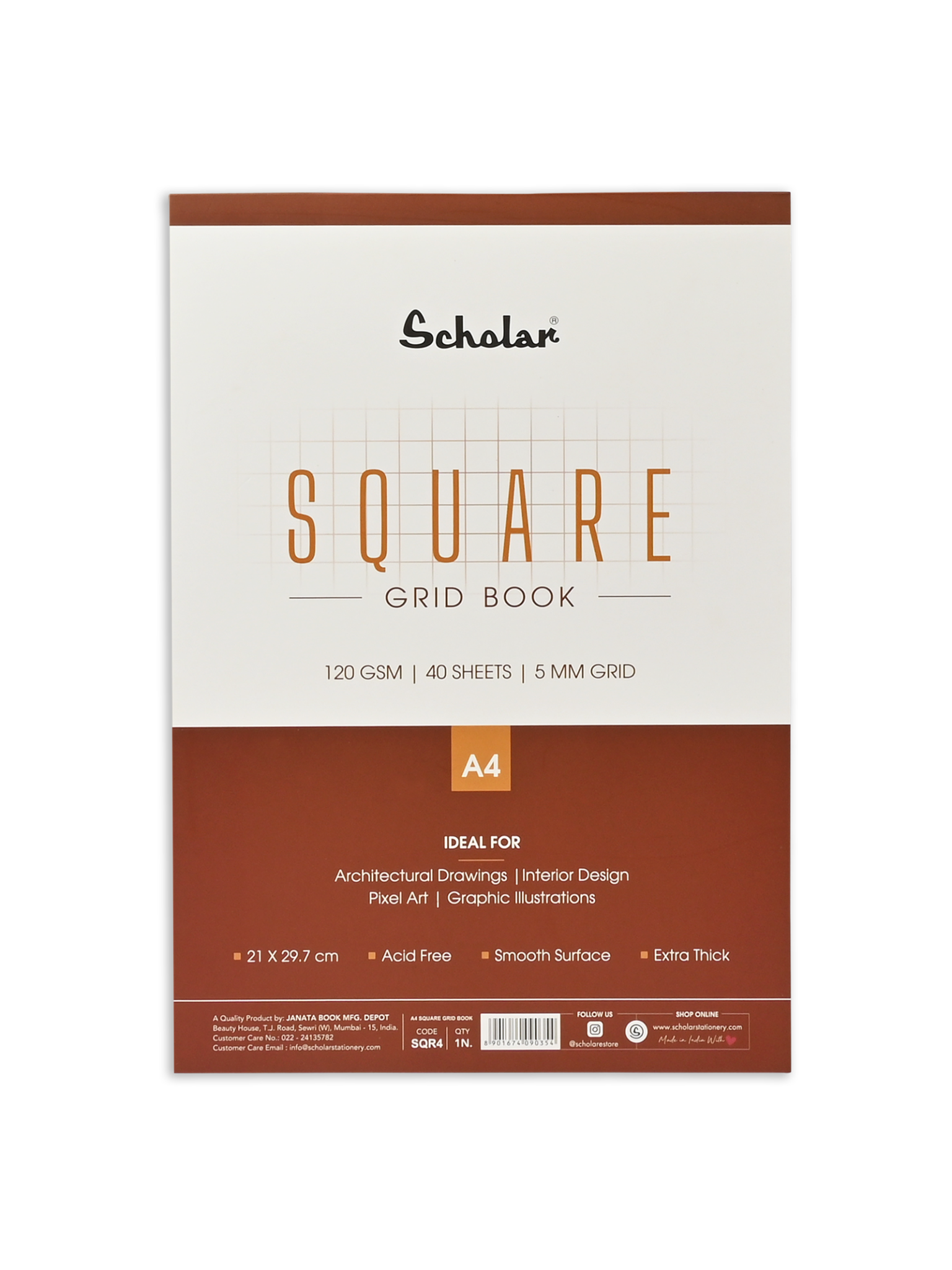 120 Gsm Premium Square - Grid Book (40 Sheets) (SQR) - Scholar Stationery