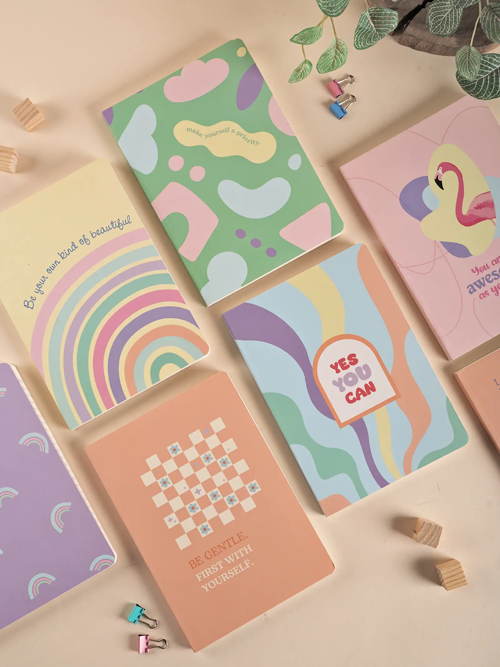 aesthetic-notebook-bundle-with-selflove-notebook-designs Aesthetic notebook bundle with A5 Unruled notebook designs